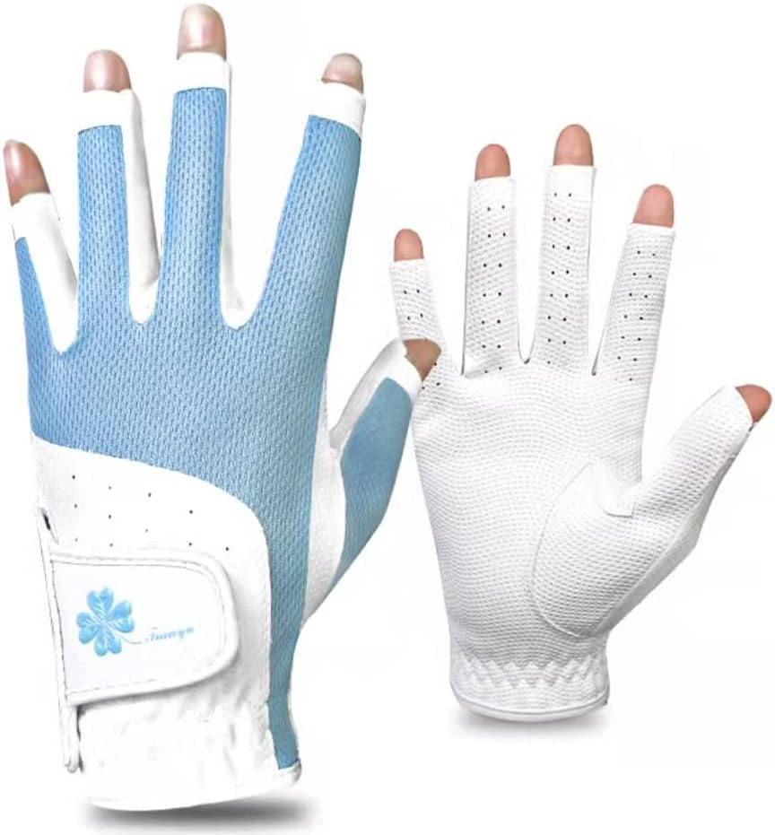 Breathable Fingerless Golf Gloves - Elastic Lycra Fabric - Left & Right Pair