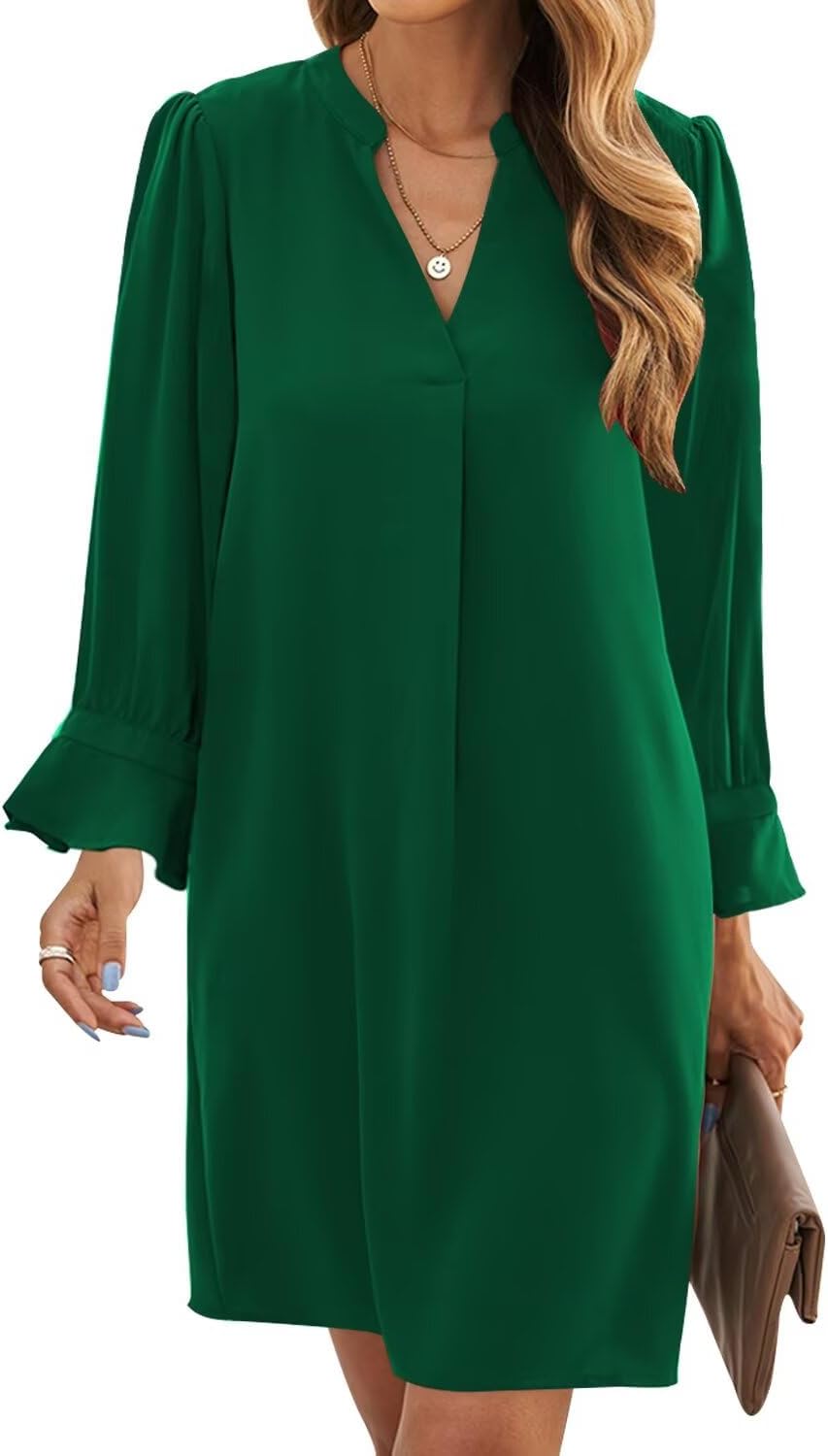 Wkior Long Sleeve Dress for Women V Neck Casual Cute Style