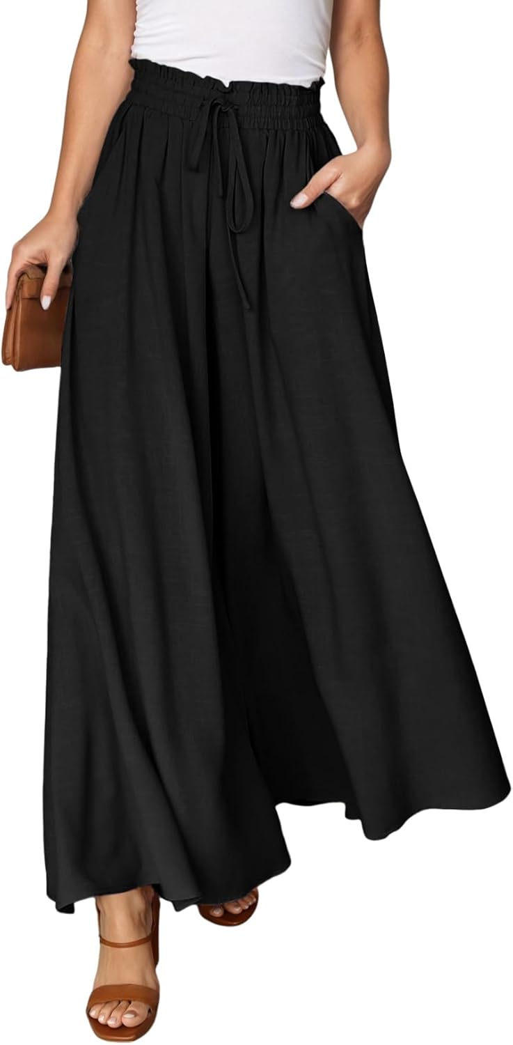 Dokotoo Casual Elastic Waist Wide Leg Pants with Pockets
