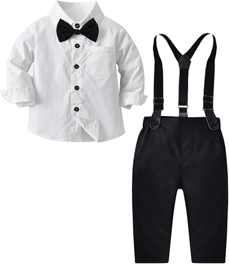 SANGTREE Boys Gentleman Outfits Suit Set with Detachable Suspenders