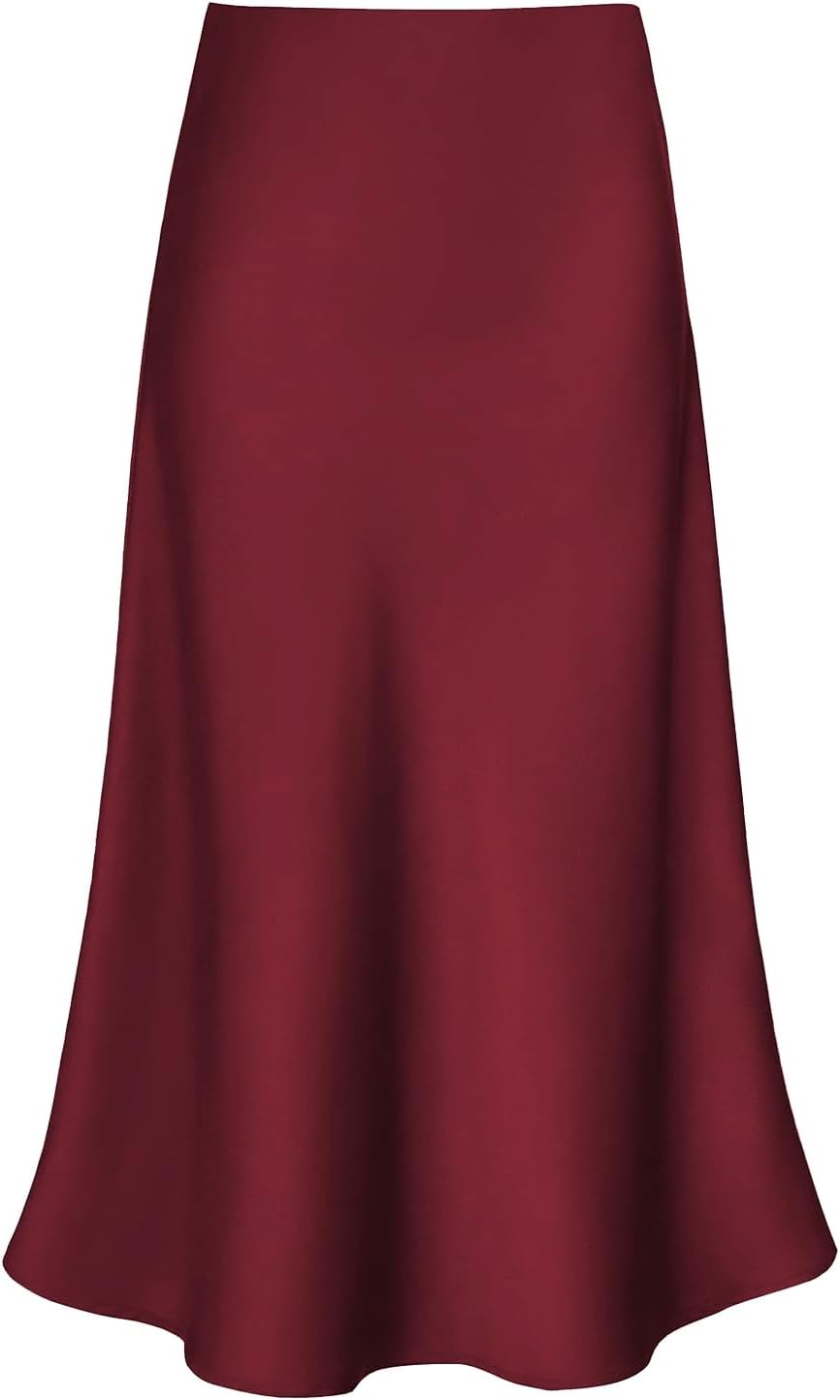 Women's Satin High Waist Flared A Line Midi Skirt for Style