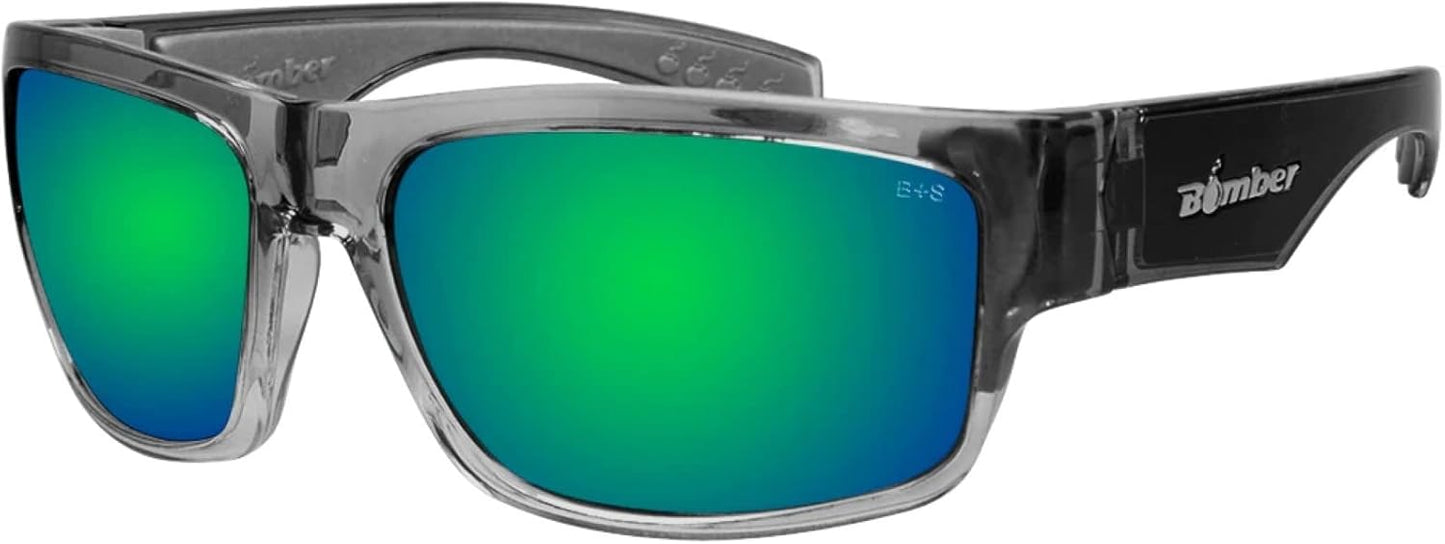 BOMBER Mens Safety Sunglasses with Green Mirrored Lens