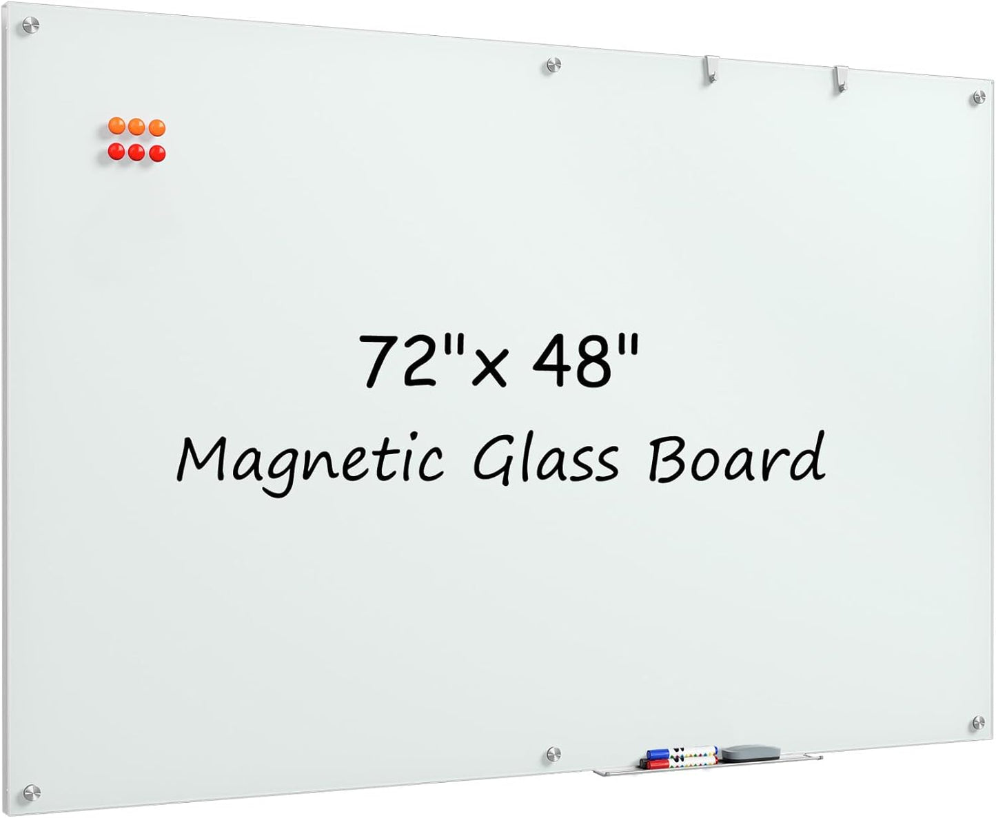 MaxGear 72x48 Frameless Magnetic Glass White Board for Home