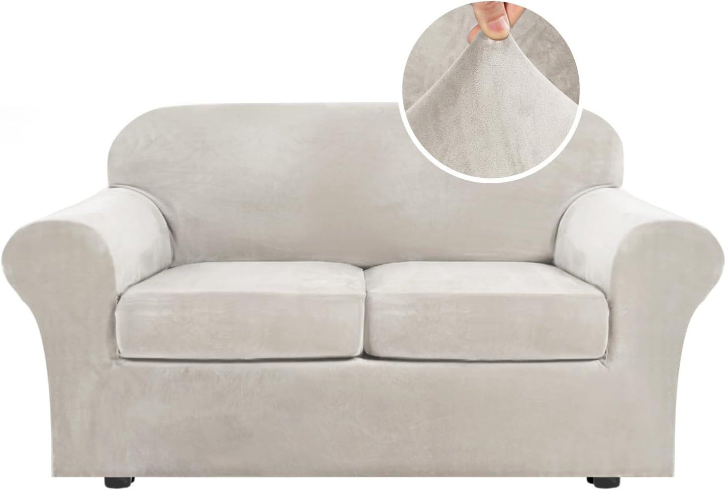H.VERSAILTEX Real Velvet Plush 3 Piece Stretch Sofa Covers