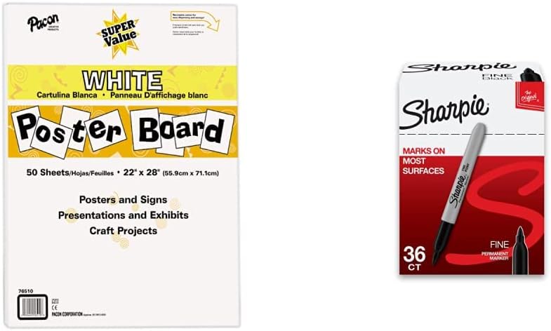 Pacon Super Value Poster Board and Sharpie Fine Tip Markers Set