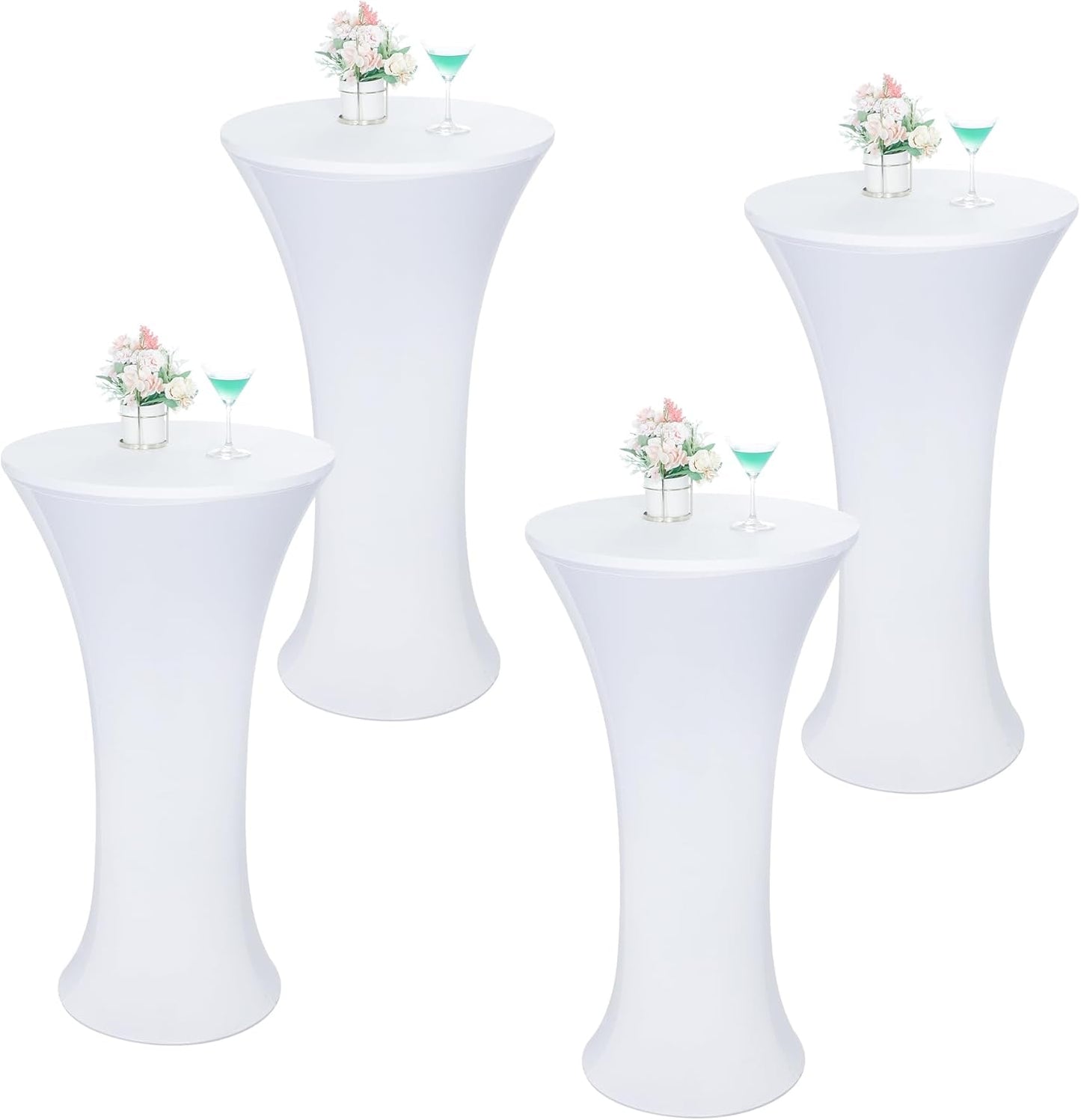 Wolkemer 4PCS 30x43 Inch White Round Cocktail Tablecloth Fitted