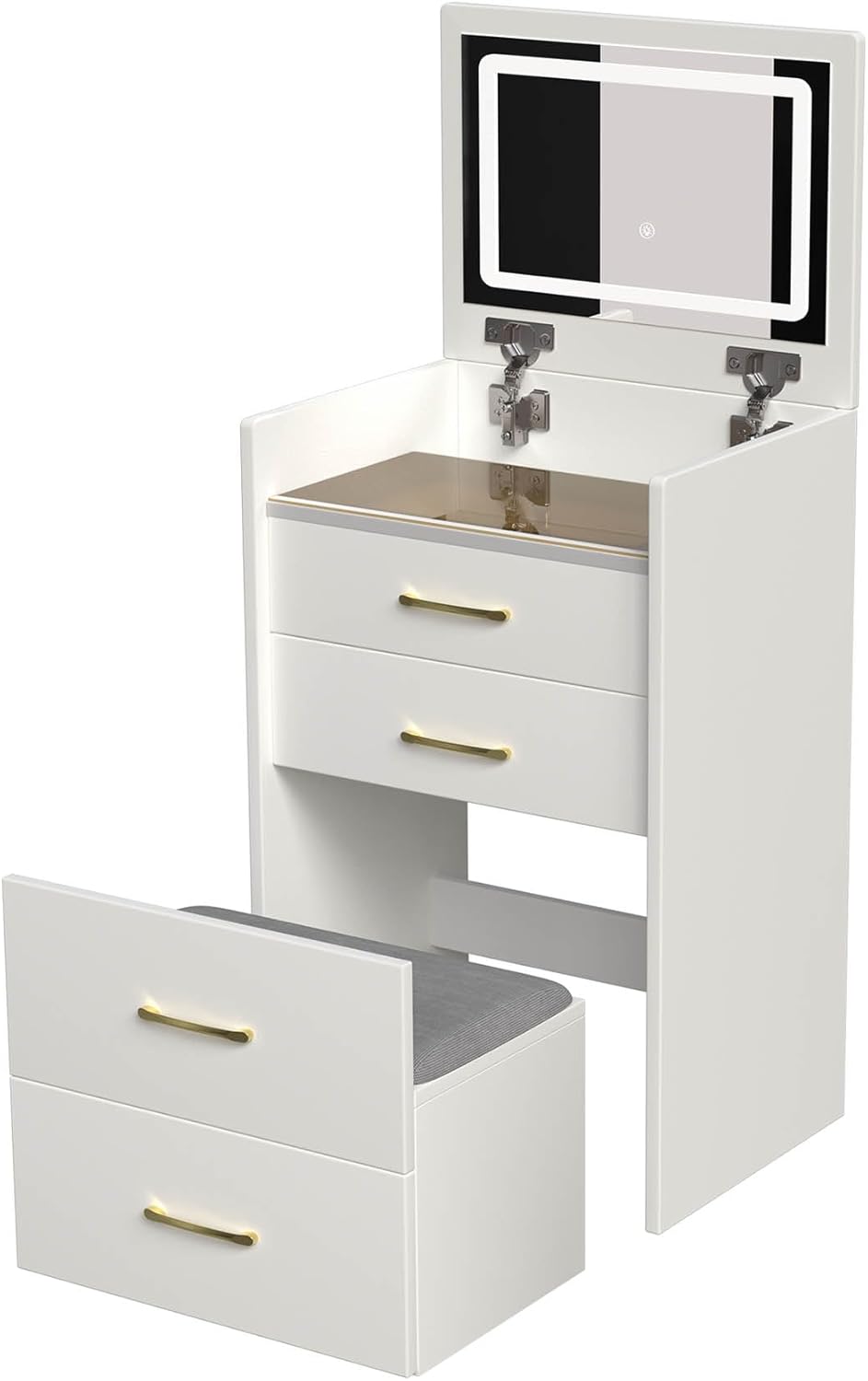 3-in-1 Compact Vanity Desk with Lights - Multifunction Makeup Station