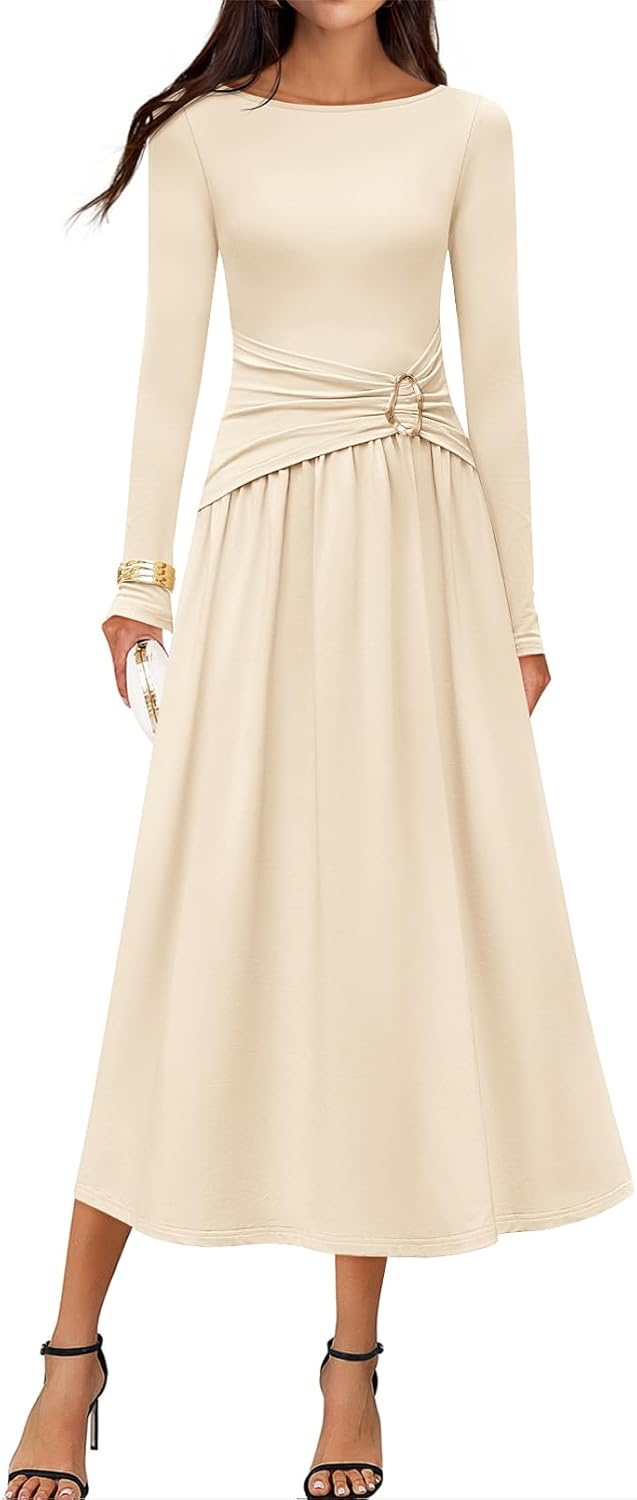 Elegant Boat Neck Midi Dress for Women's Fall Fashion 2025