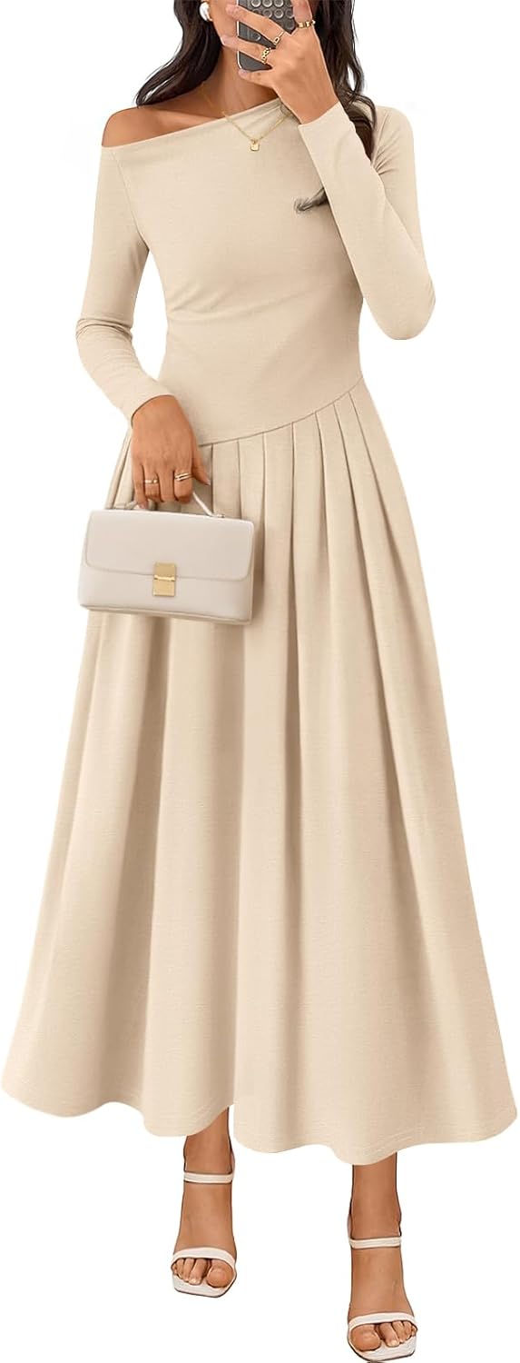 Elegant One Shoulder Pleated Midi Maxi Dress for Women 2025