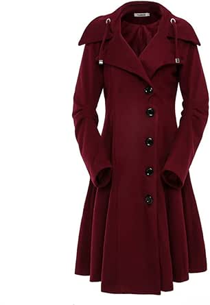 ForeMode Women Swing Double Breasted Wool Pea Coat with Belt