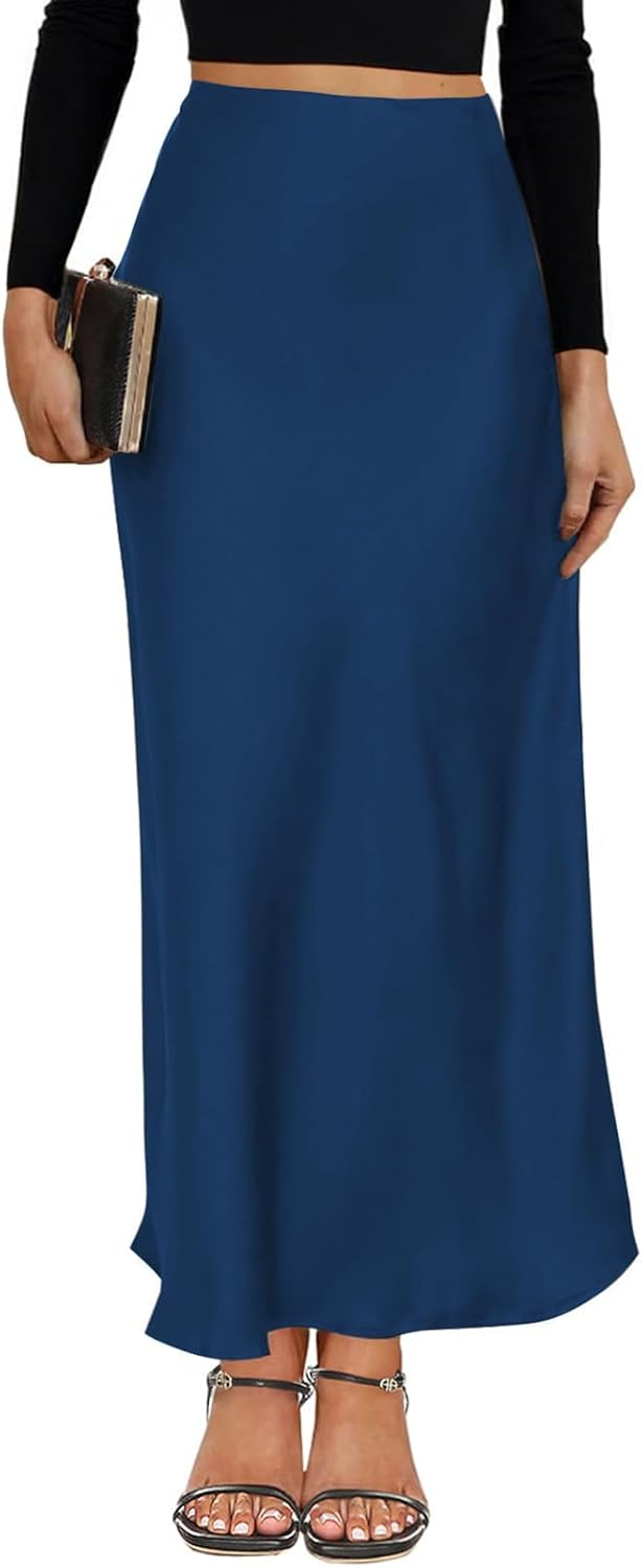 VividMosaic Satin High Waisted Maxi Skirt for Women in Spring