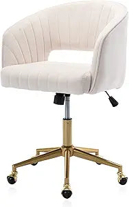 Kiztir Velvet Home Office Chair with Gold Base for Comfort