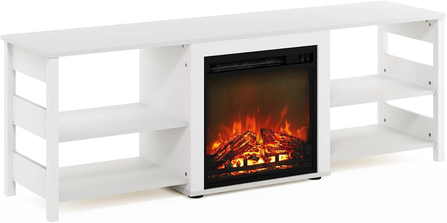 70 Inch TV Stand with Fireplace - White Emboss