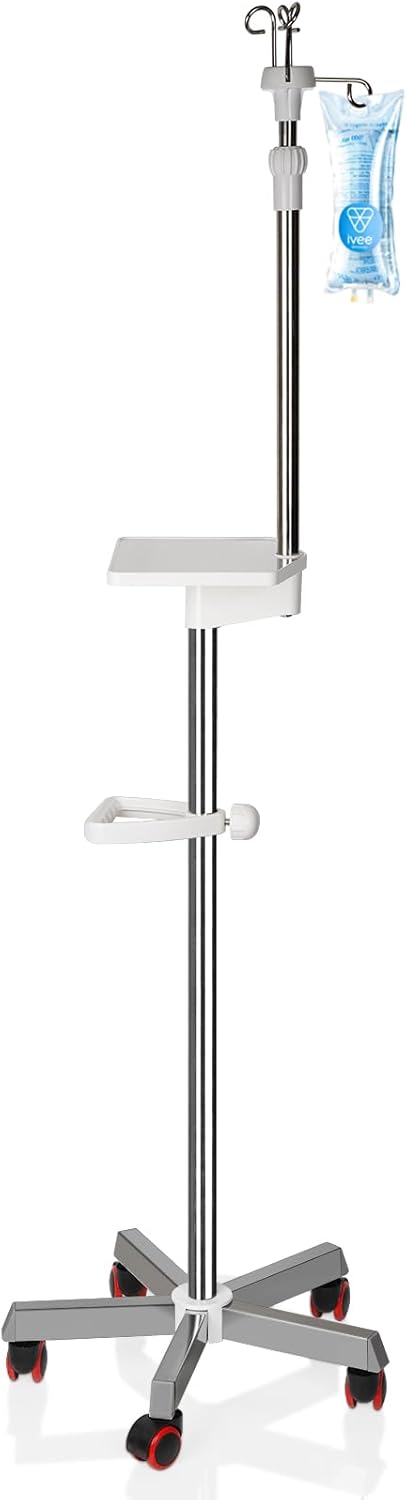 Medical IV Pole with Wheels - Adjustable Height for Therapy