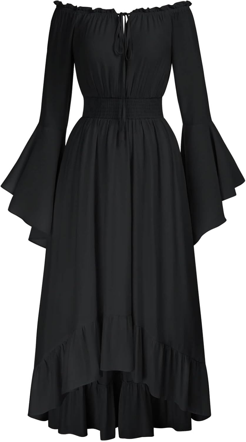 Renaissance Faire Costume Women Off Shoulder Long Bell Sleeve Dress