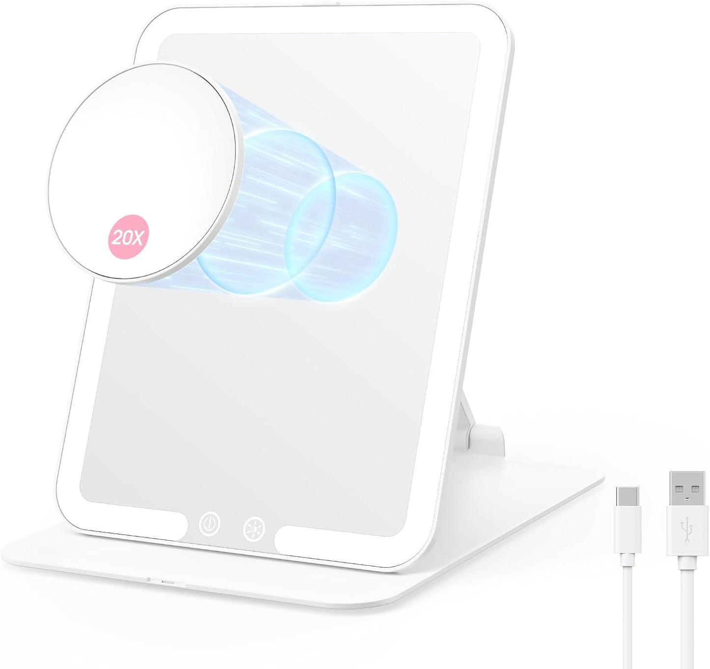 Benbilry Foldable Travel Makeup Mirror with Lights & 20X Magnification