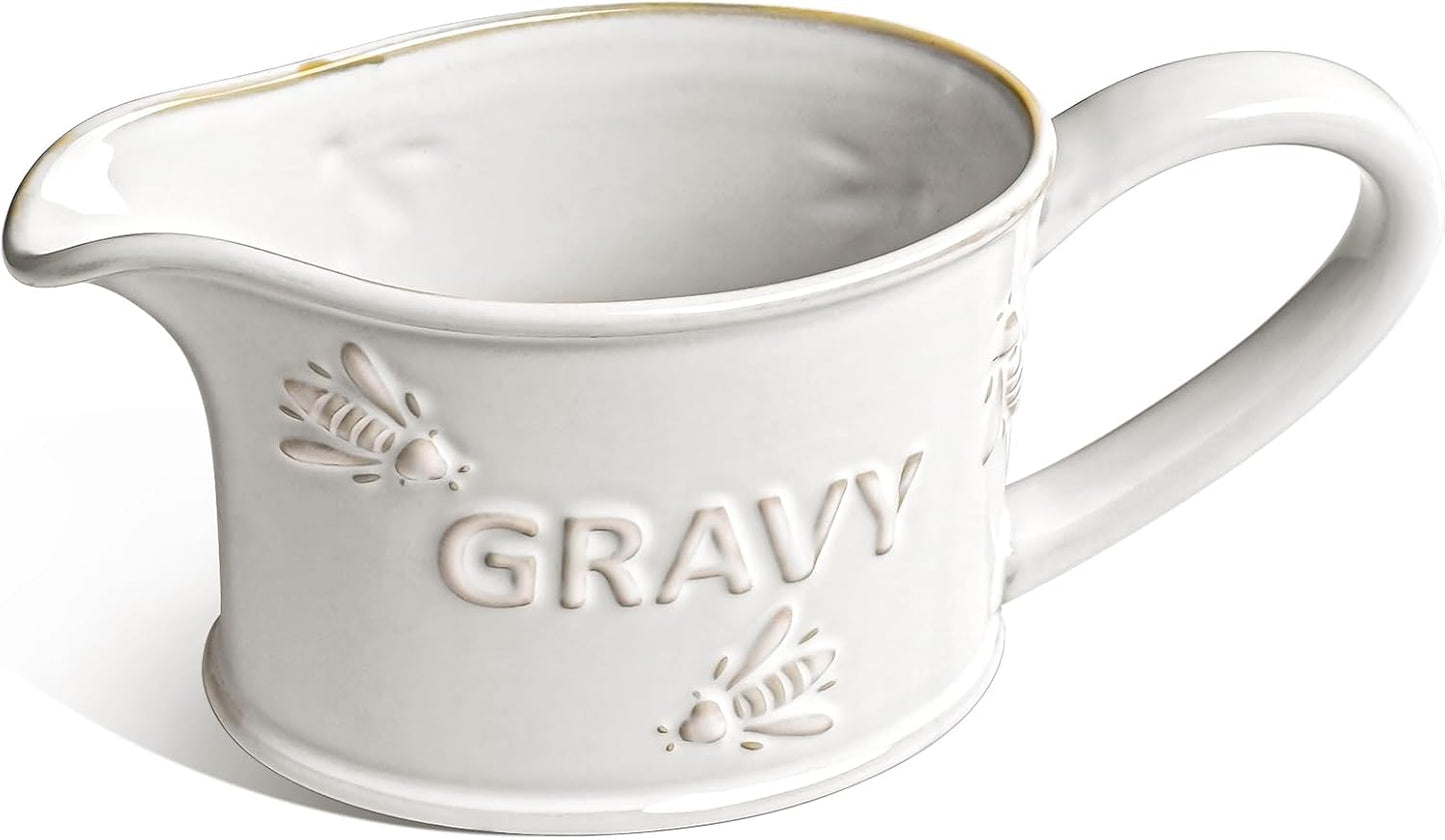 LE TAUCI 17oz Gravy Boat for Sauces and Dressings, White