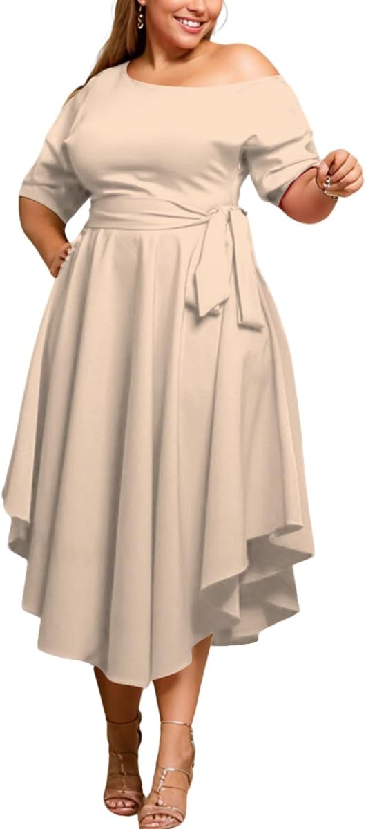 Plus Size Women Wedding Guest Dress Off Shoulder Midi Style