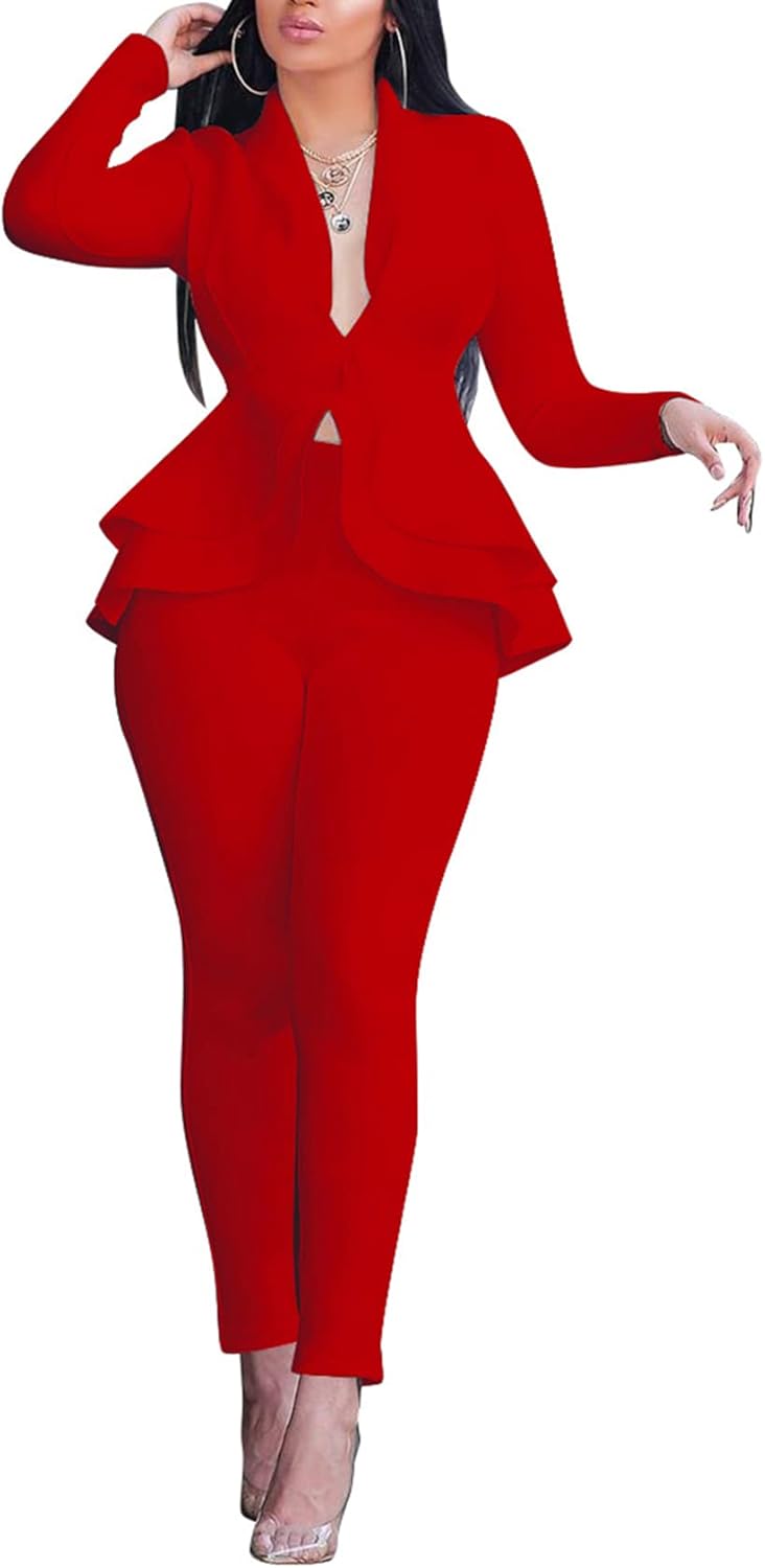 Sexy 2 Piece Outfits for Women Long Sleeve Blazer and Pants