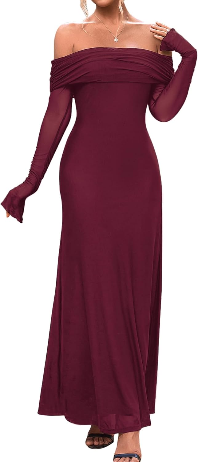 KUTUMAI Off Shoulder Bodycon Maxi Dress for Elegant Occasions