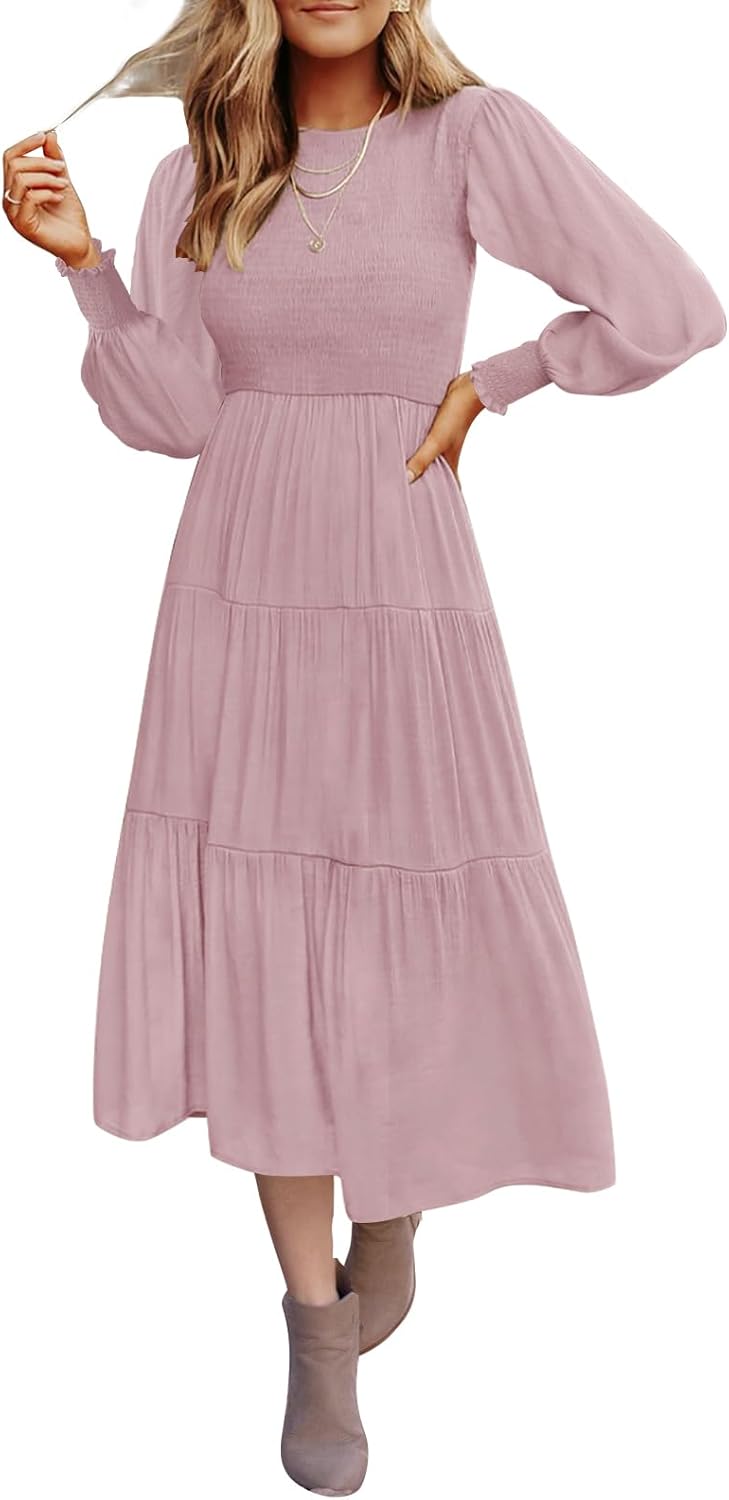 ZESICA Women's Casual Long Sleeve Midi Dress for Every Occasion