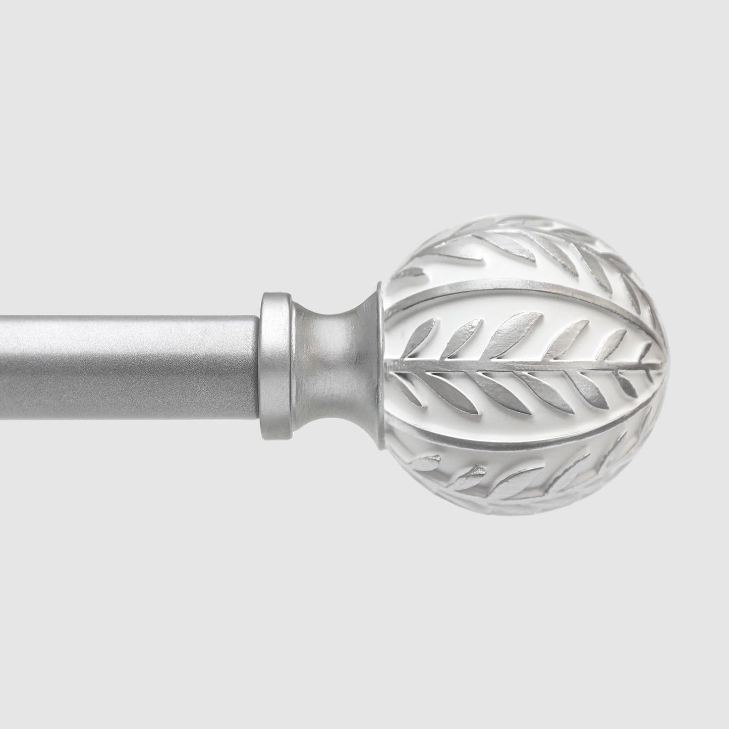 Silver Curtain Rods for Windows 66 to 120 inch with Leaf Finials