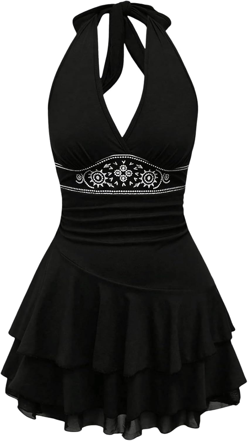 SOLY HUX Women's Summer Halter Backless Mini Dress for Fun