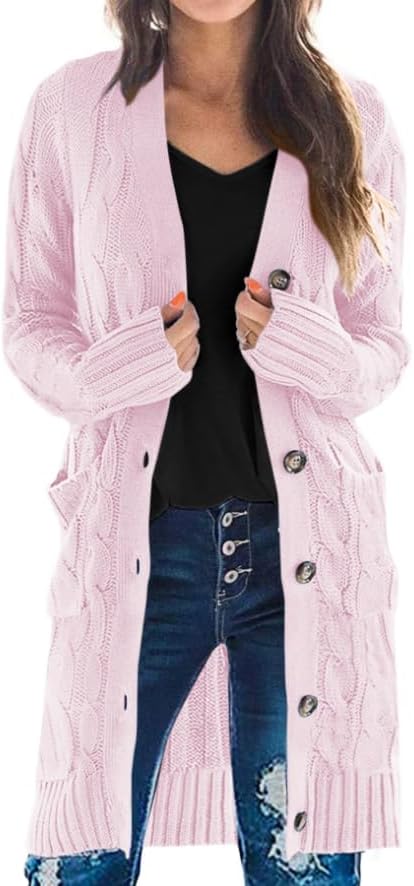 PRETTYGARDEN Long Sleeve Cable Knit Cardigan for Women 2025