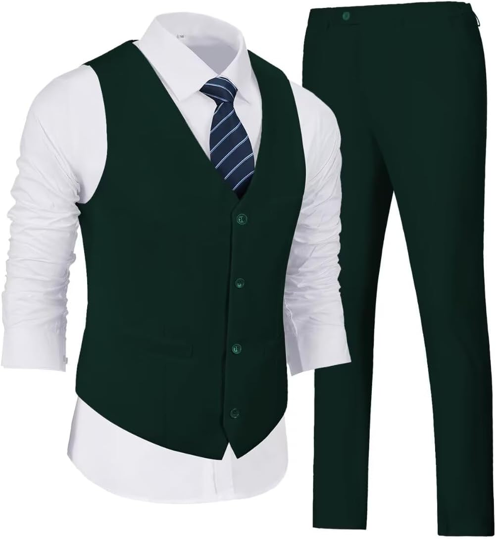 Wehilion Men's Suits 2 Pieces Vest Pants Set for Stylish Looks