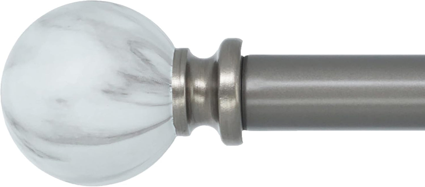 MERIVILLE Adjustable Curtain Rod, Elegant White Marble Ball Finial, 28-48 Width, Gunmetal