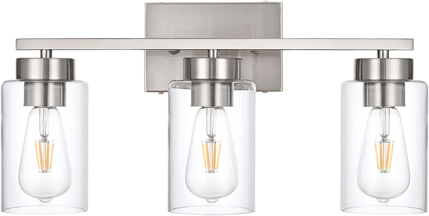 3-Light Bathroom Vanity Light with Modern Brushed Nickel Finish