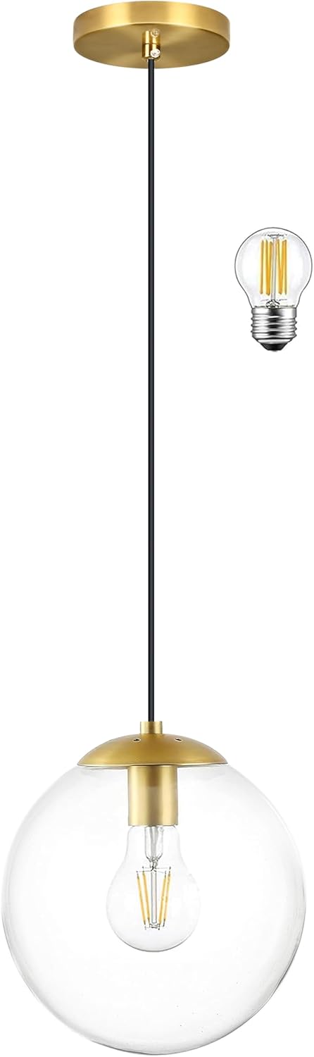 Modern 6-inch Clear Glass Globe Pendant Light Fixture for Home