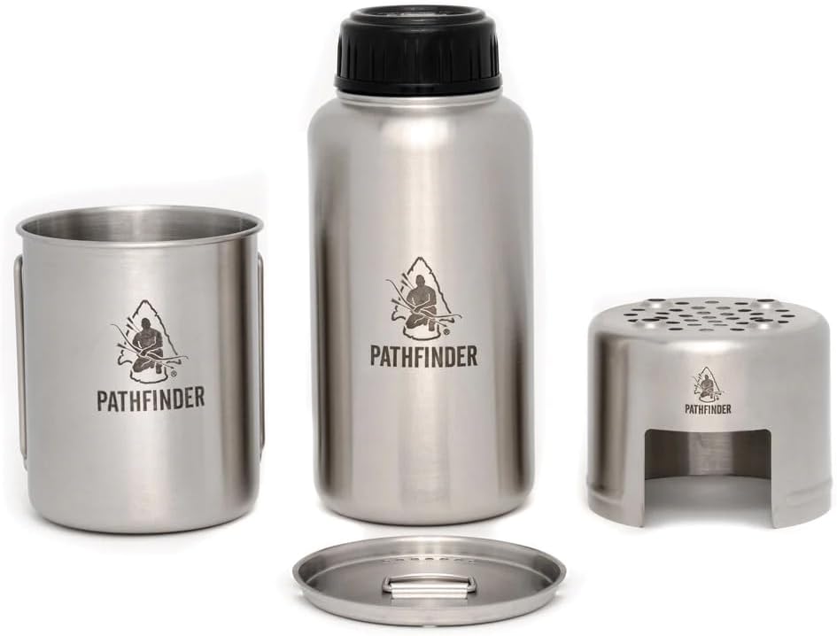 Stainless Steel 32oz Water Bottle Set with Cup and Stove Stand