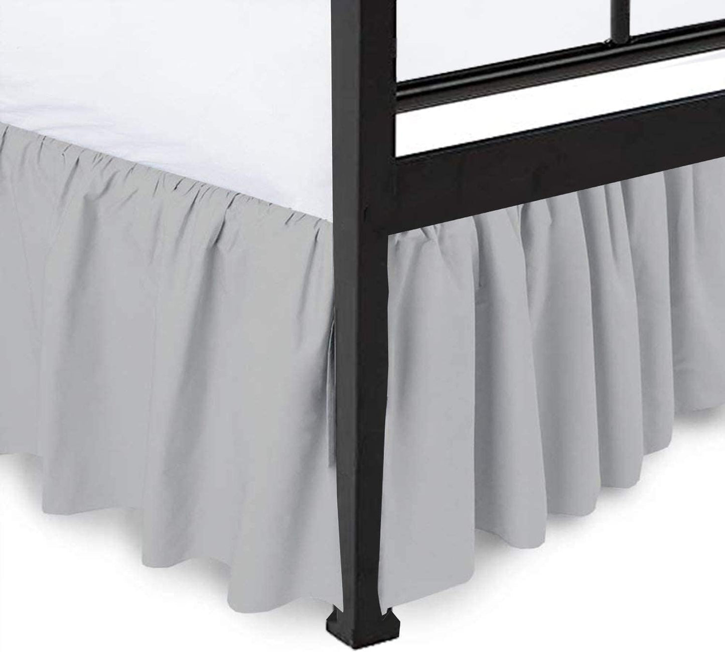 Ruffled Bed Skirt with Split Corners in Light Grey for Twin Beds