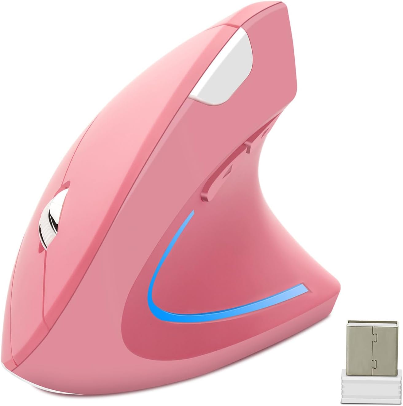 Pink Ergo Vertical Wireless Mouse 3 DPI Travel 6 Buttons