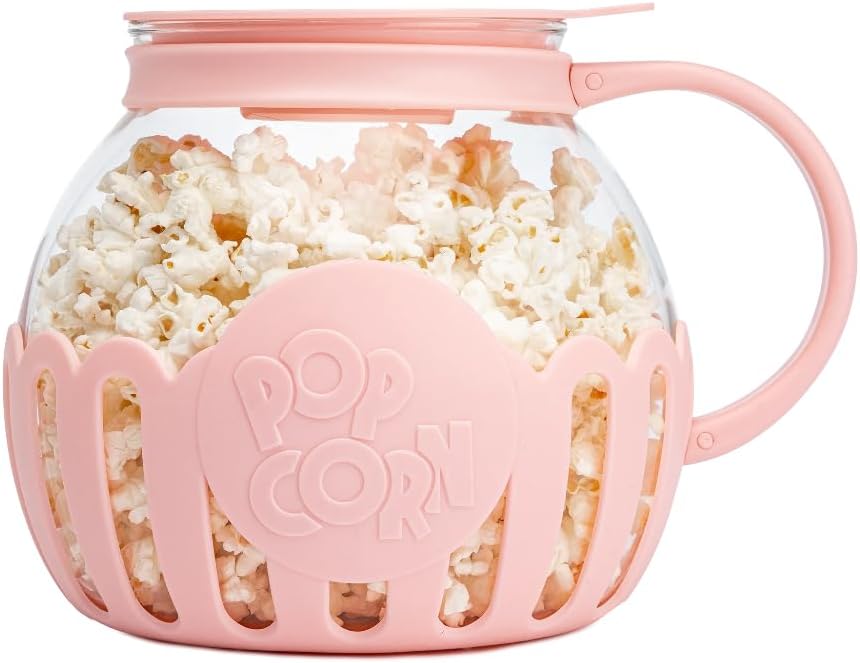 Pink Glass Microwave Popcorn Maker - Dishwasher Safe
