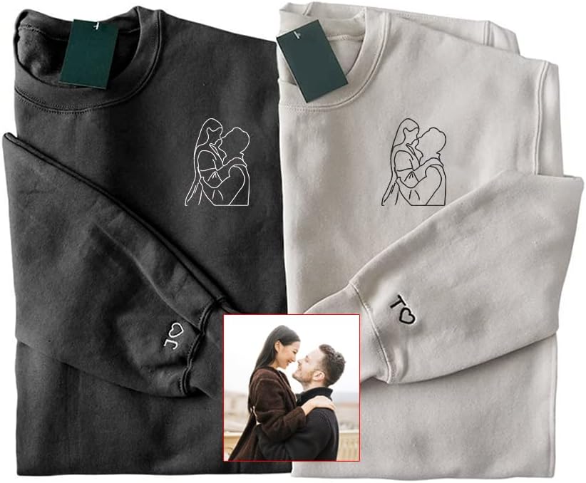 Custom Embroidered Couple Sweatshirts - Personalized Photo & Initials