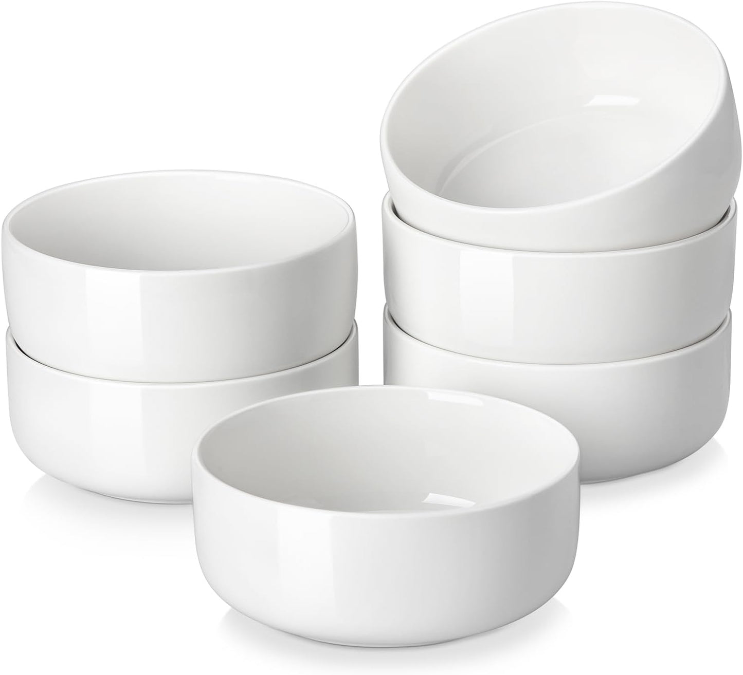 Set of 6 Porcelain Cereal Bowls, 24 oz, Microwave & Dishwasher Safe