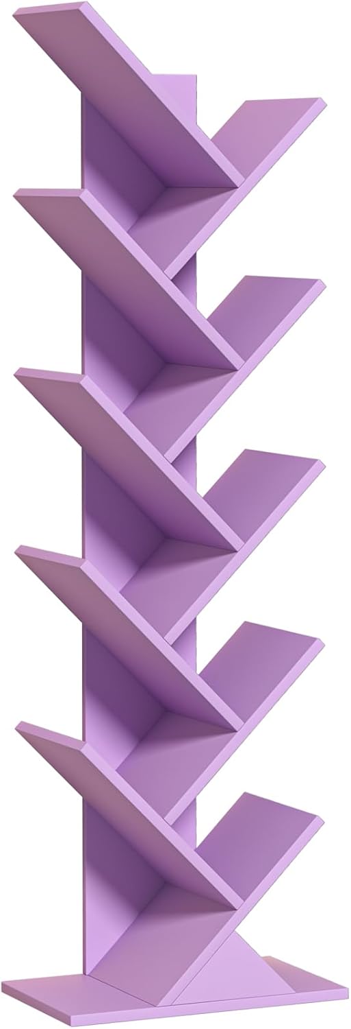 10 Tier Tree Book Shelf for Narrow Spaces - Dream Purple Design