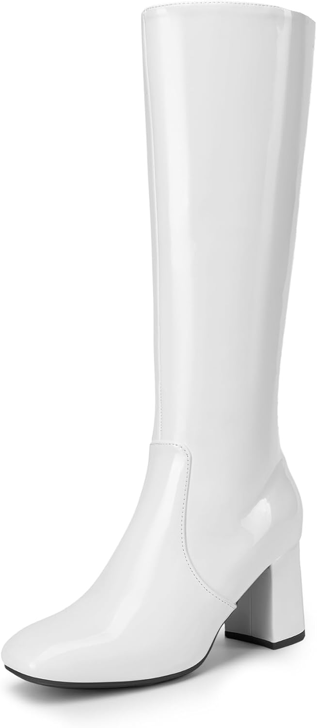 DREAM PAIRS Women's Gogo Boots with Square Toe and Chunky Heel