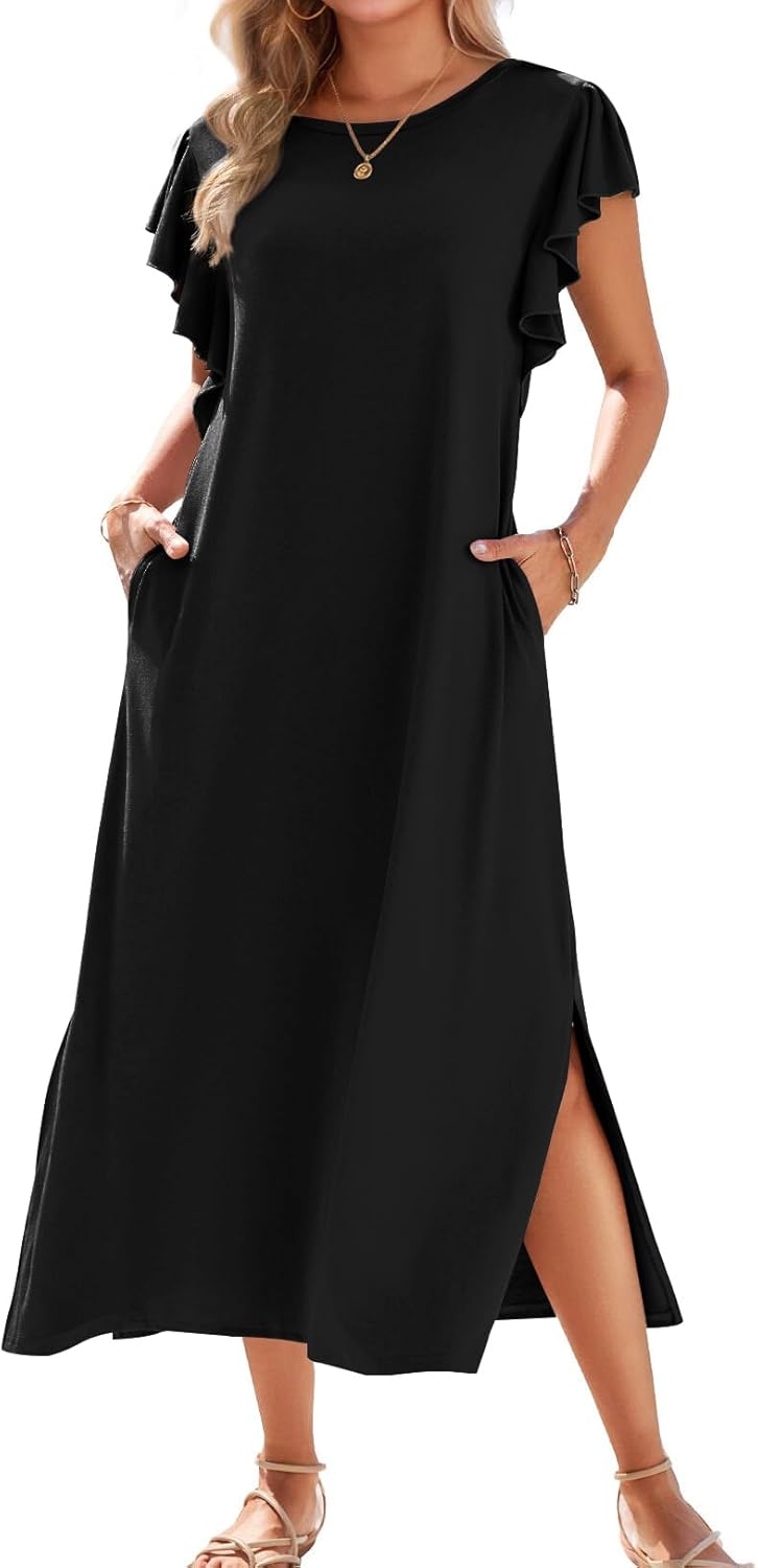 Stylish Summer Casual Ruffle Sleeve Maxi Beach Dress for Women