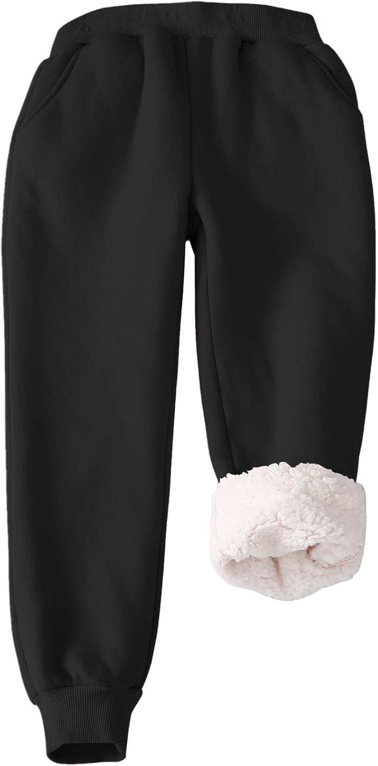 Flygo Fleece Joggers for Kids - Warm Sherpa Lined Sweatpants
