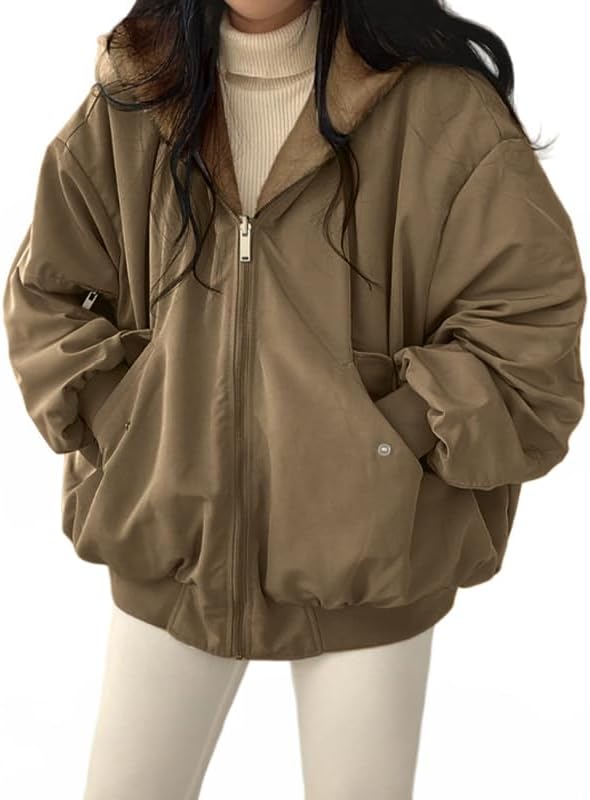 Reversible Womens Winter Coats with Hooded Fleece Puffer Design