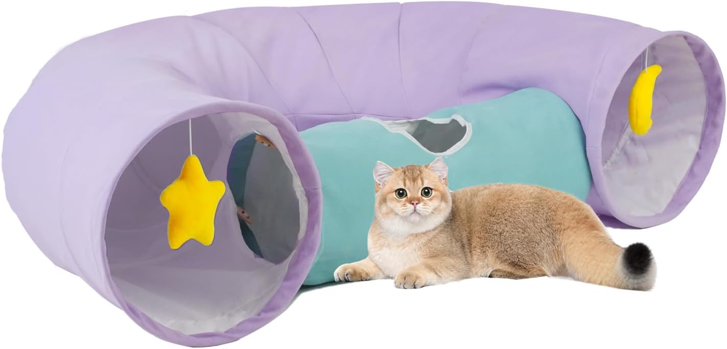 Large Interactive Cat Tunnel with Peek-A-Boo Hole and Toys