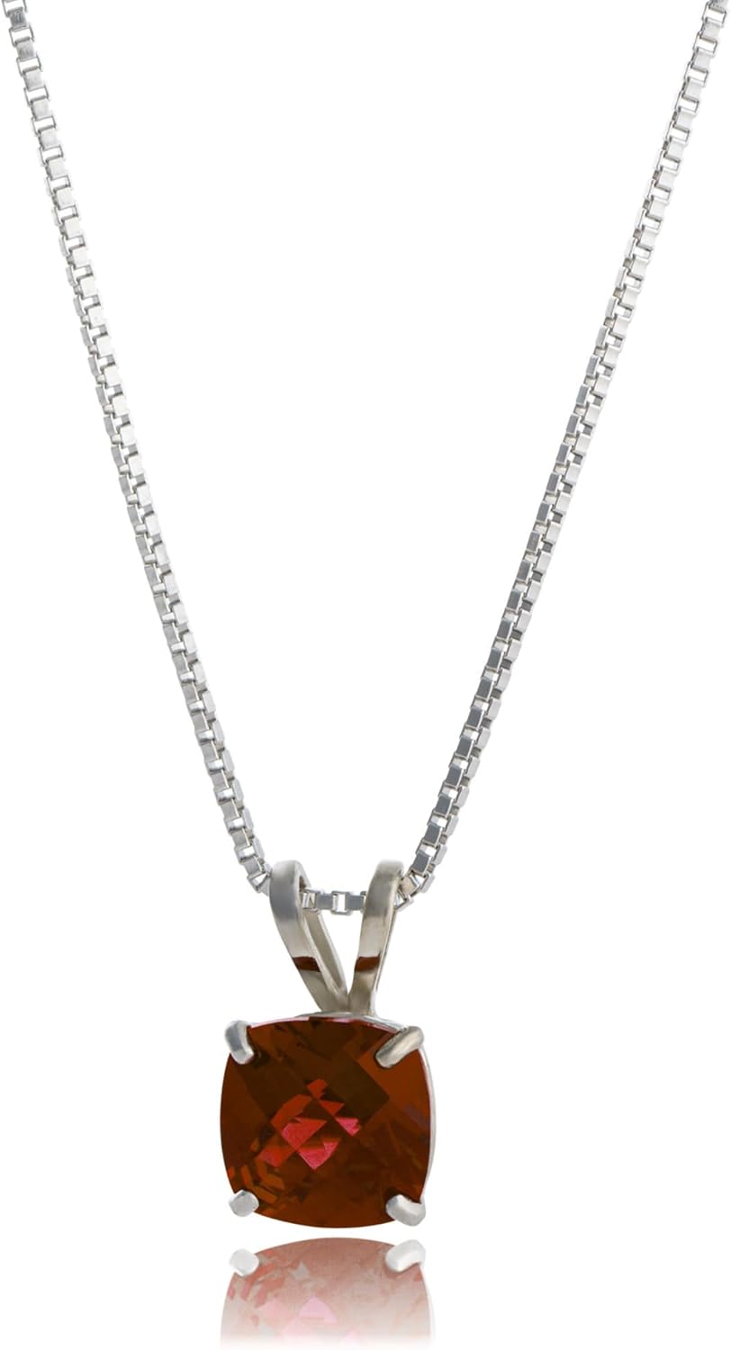 925 Sterling Silver Cushion Cut Garnet Birthstone Necklace