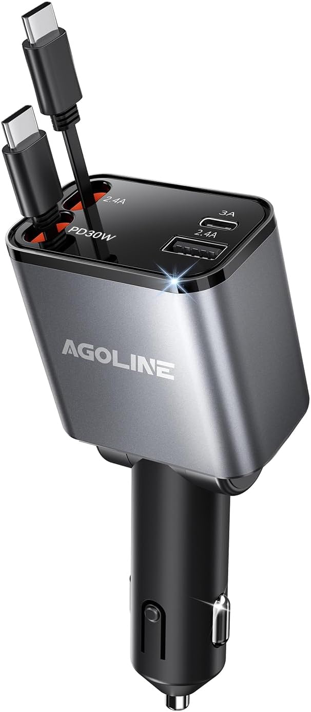 AGOLINE Fast 4-in-1 Retractable Car Charger