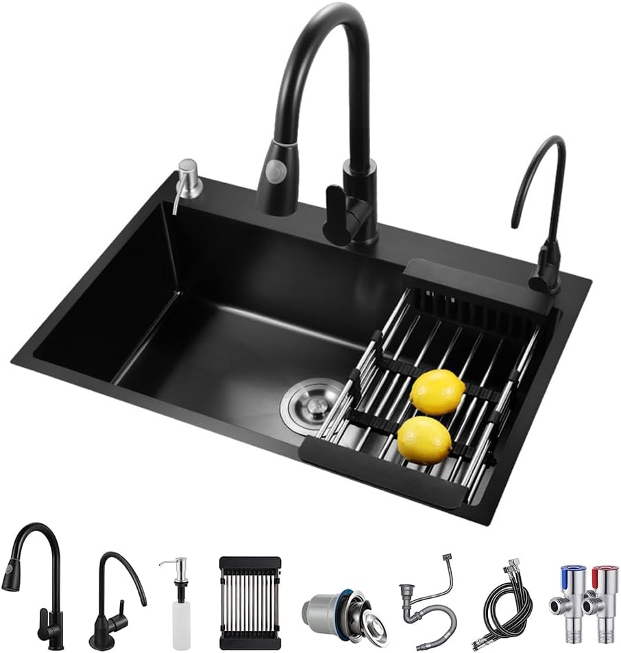 ARTLINE Black Kitchen Sink: Durable Stainless Steel Workstation