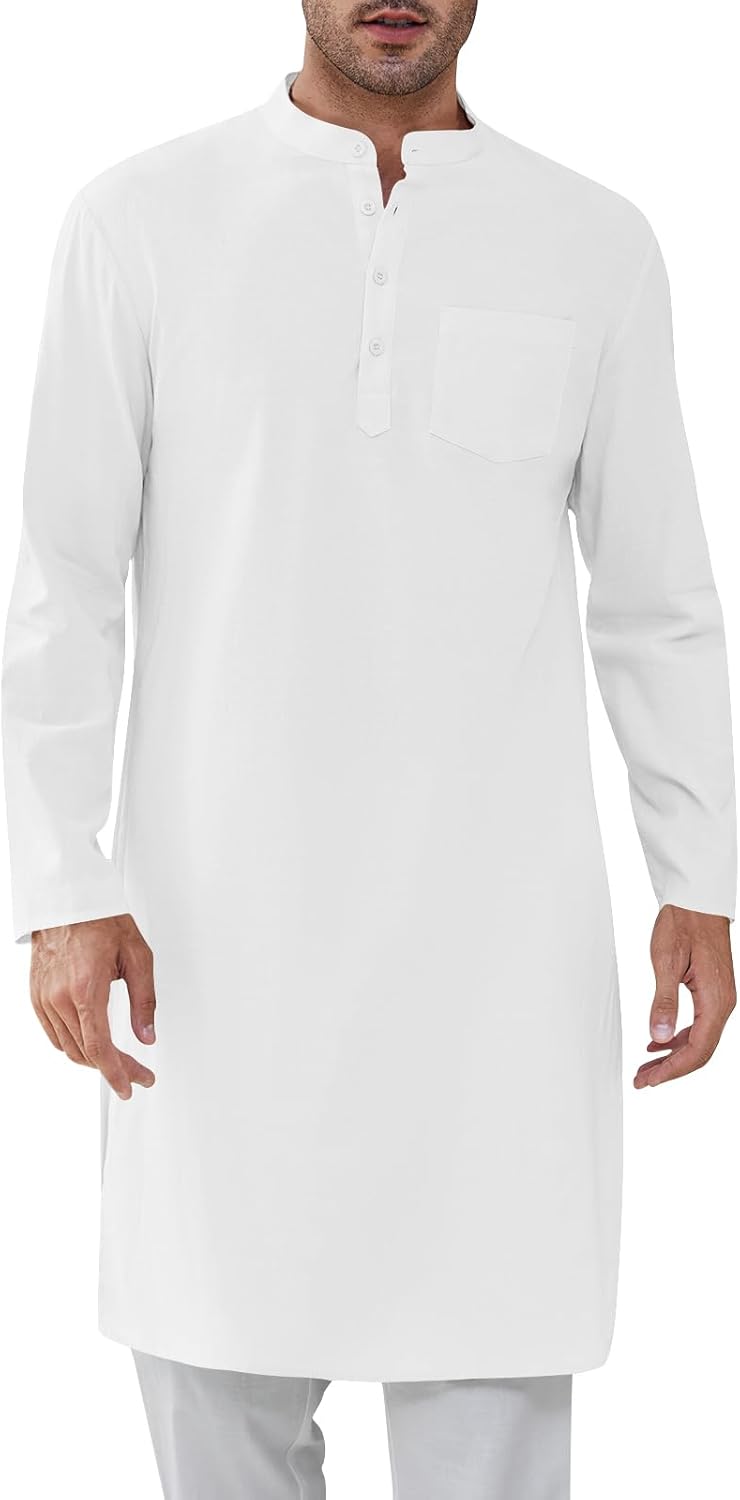 Gafeng Mens Kaftan Robe Button Down Long Sleeve Cotton Thobe