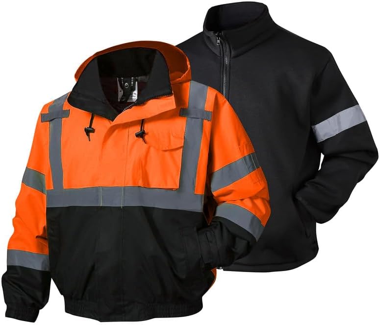 High Visibility Winter Bomber Jackets for Men - 3-in-1 Design