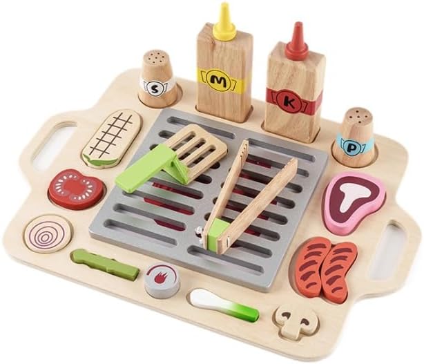 Wooden BBQ Grill Playset with Accessories | Pretend Cooking Fun for Kids